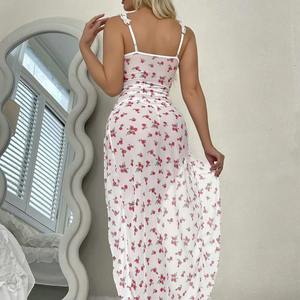 Nouvel ensemble de lingerie sexy en maille transparente à imprimé floral, jupe longue, soutien-gorge et culotte de haute qualité pour femmes - Product Image 4