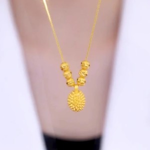 Lukfook Durian Pendant Necklace Gold Beads Geometric Design Women's Everyday Wear Clavicle Chain - Product Image 3