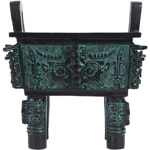 Ornement de trépied carré en bronze Niu Fang Ding, vert antique, décoration de bureau, artisanat traditionnel, cadeau - Product Image 4