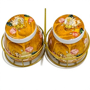Round metal Food <b>Storage</b> <b>Containers</b> With Floral Design Airtight Lids <b>For</b> <b>Kitchen</b> Use - Product Image 3