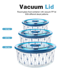 Récipient alimentaire en verre borosilicate de haute qualité avec couvercle sous vide, design de rangement empilable rond, hermétique, résistant à la chaleur, compatible micro-ondes - Product Image 2