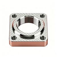 Raccord en cuivre rouge usiné avec précision OEM, à bride carrée filetée, 4 trous de fixation taraudés, haute conductivité thermique