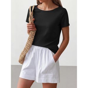 T-shirt à col bateau pour femme FOXA, manches courtes, 100% coton, jersey respirant, haut décontracté pour l'été et le printemps - Product Image 4