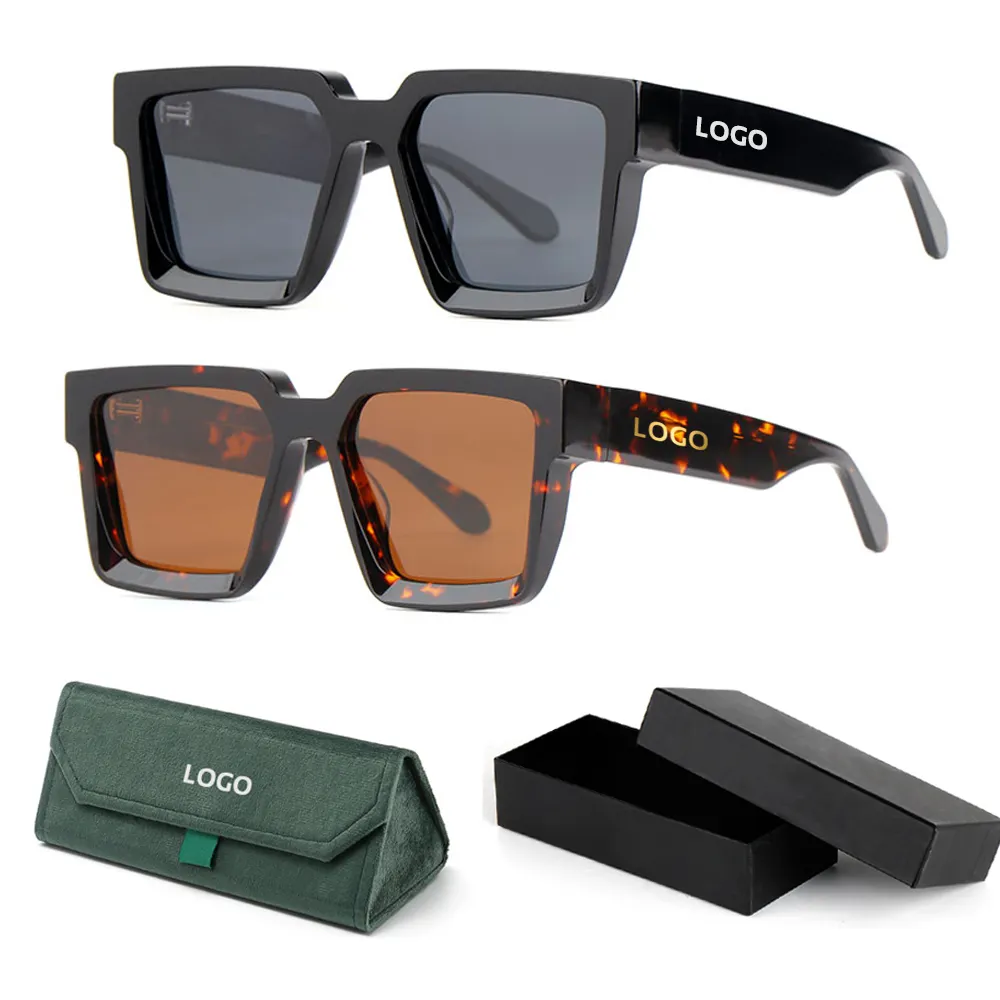 High-End-Luxus-Mode individuelles Logo Herren polarisierte Designer dicke Rahmen Millionär Acetat-Sonnenbrille für Damen und Herren