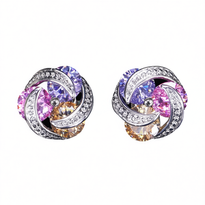 Orecchini a perno di lusso placcati in rodio con cristalli gialli per donna, gioielli da festa, orecchini in lega di zinco con cristalli incastonati a cerchio - Product Image 1