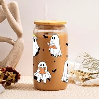 Mug en verre de 16 oz personnalisé avec logo Ghost Reader, directement de l'usine, avec couvercle en bambou et paille, idéal pour les événements d'Halloween
