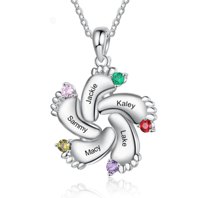 DY Nome Personalizado Jóias Família personalizado com Simulado Birthstone Pés Do Bebê Colar Pingente para Mãe Presente - Product Image 5