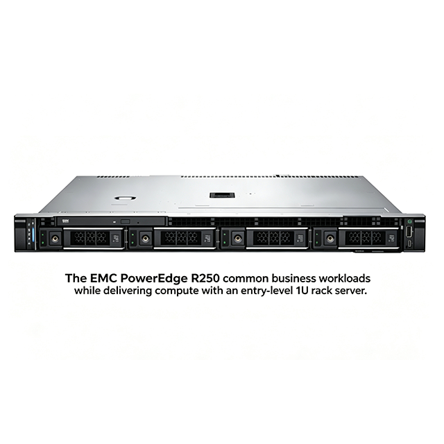 R250 1U Rackmount Server Single-Socket Xeon E-2300 DDR4 RAM PCIe Slots IDRAC9 Redundant PSU in Stock for SMB & Remote Office