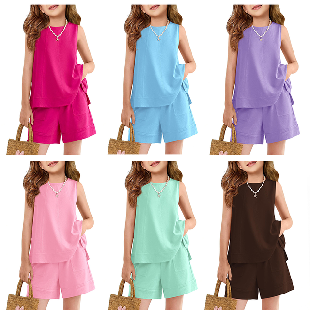 Girls Clothes Sets Wholesale High Quality Girls Summer 2 Piece Outfits Hot Sale Fashion Casual Breathable Vacation Girls Outfits