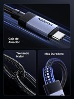 UGREEN casing kepang USB C ke kabel USB C, casing USB C ke USB C kabel USB 4 GEN3 240W Model kepang langit gelap abu-abu 3,3 kaki 8K 60Hz