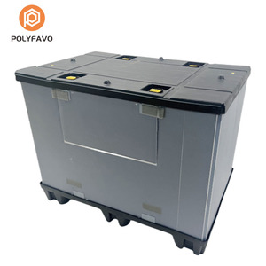 Boîte de protection pour palettes en HDPE, pliable, pour l'emballage de pièces automobiles, avec couvercle extensible et sangle - Product Image 1