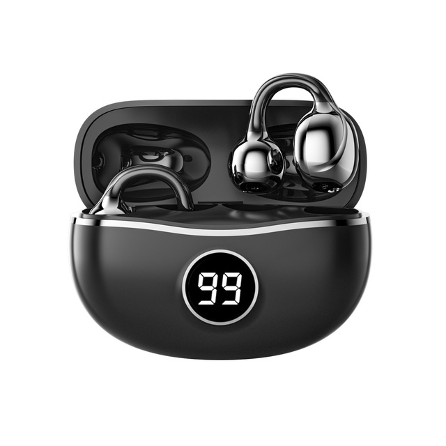 D151 Clip on Bone Conduction Earbuds Blue-tooth 5.3 OWS Open Ear Headphones ENC Noise Reduction Digital Display Wireless Headset