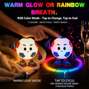 FAMIDUO ไฟกลางคืนรูปฟุตบอล 6.36D ไฟ LED RGB โทนอุ่น ควบคุมด้วยการแตะ ใช้พลังงานจาก USB สำหรับเด็กและวัยรุ่น ปรับความสว่างได้ 2 ระดับ - Product Image 3