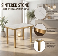 Table à manger moderne en pierre frittée avec base en métal antirouille, imperméable, pour la maison et l'hôtellerie