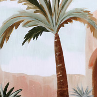 Peinture murale abstraite sur toile, motif palmier tropical et arche marocaine, avec cadre doré, nature morte rose, en bois