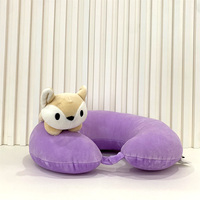 Oreiller de voyage en forme de U en coton PP personnalisé, portable, avec petit animal en peluche, vente en gros d'usine