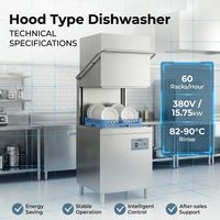 Lave-vaisselle automatique à capot haute efficacité 60 bacs/h en acier inoxydable pour hôtels, restaurants et cafés