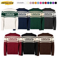 Pull en coton tricoté à col rond pour homme, personnalisé OEM, à manches longues, motif lettres, rayures vintage, pull à lettres pour homme