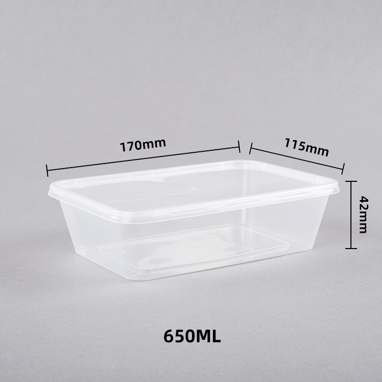 Boîte de restauration rapide à emporter personnalisée de 750ml au micro-ondes boîte de repas rectangulaire en plastique transparent jetable à emporter récipient alimentaire à bento