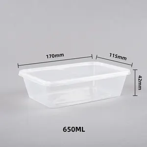 Custom 750ml Microwavable Fast Food Takeaway Box Disposable Clear Plastic Rectangle Meal Box Take Away Bento Food Container