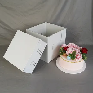 창문이있는 10x10x8 인치 키 조절 가능한 케이크 상자, 흰색 베이커리 상자, 다층, 파이, 패스트리용 사각형 골판지 케이크 상자
