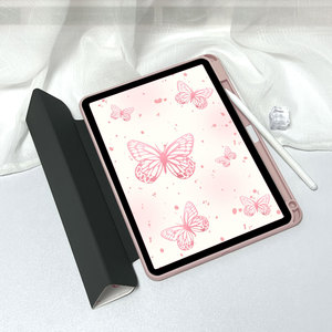 Suitable for iPad Air <b>7</b> 2025 Case, Rotatable Tri-Fold Pink Butterfly with Pencil Slot, Shockproof <b>Tablet</b> Protective Case - Product Image 6