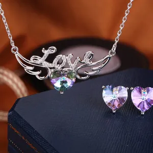 Exquisite & Elegant SW Angel Colorful LOVE Heart Shape Earring Necklaces Sets For Women For Men