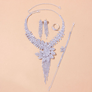 Conjunto de collares, pendientes, anillos y pulseras para mujer, conjunto de joyería para fiesta, compromiso, boda, boda, moda nupcial - Product Image 4