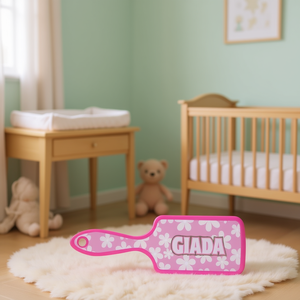 Cepillo para el cabello Giada para bebés, color rosa con diseño floral y cerdas suaves - Product Image 3