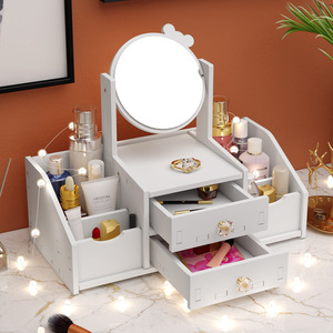 Desktop Makeup Organizer With <b>Mirror</b> And Drawers For Cosmetic Storage Jewelry Holder Skincare Products Lipstick Face Mask - Product Image 1