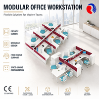 Poste de travail en L moderne avec cloison de bureau insonorisée et écran modulaire pour usage en équipe multi-personnes
