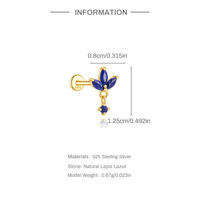Vente en gros S925 Sterling Silver Flat Back Stud Boucles d'oreilles Lapis Lazuli naturel Piercing pour femmes Bijoux à la mode avec pierre de Zircon
