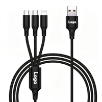 Câble de charge rapide 2A anti-emmêlement avec logo personnalisé, en nylon tressé, 3-en-1, Type-C, blindé, pour téléphone et imprimante