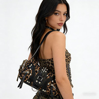 Sac à bandoulière en cuir PU imprimé léopard à la mode avec rivets, sacs à bandoulière rétro Y2K pour femmes, sac à main en cuir PU de haute qualité