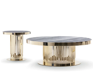 Ensemble table basse de salon moderne MR Table d'appoint ronde haut de gamme en acier inoxydable Villa Table d'appoint en verre unique - Product Image 3