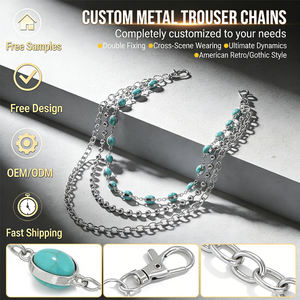 Chaînes de pantalon en métal turquoise superposées vintage avec logo personnalisé, accessoires de mode rétro streetwear, bijoux de ceinture, cadeaux - Product Image 1