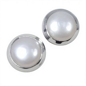 Classic 925 Silver Freshwater Pearl <b>Stud</b> Earrings Rhodium Plated Bezel Setting Women's Everyday Wear Jewelry - Product Image 1