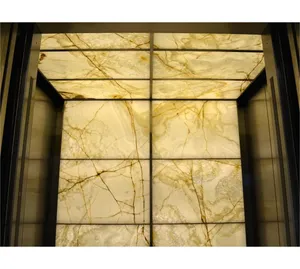 SHIHUI คุณภาพสูงสไตล์โมเดิร์นขัด Backlit กระเบื้องหินอ่อนโปร่งแสงหินนิลสีขาวธรรมชาติวิลล่าตกแต่งลิฟท์ Cab - Product Image 1