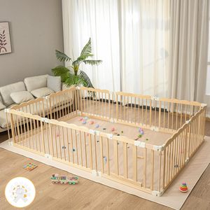 Corralito de madera para bebés, madera maciza, 120x180cm, valla de seguridad para niños pequeños, área de gateo, uso doméstico - Product Image 1