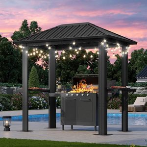 Gazebo à toit rigide 5 x 8 pieds, gazebo extérieur en métal à toit rigide, pavillon BBQ permanent avec toit en acier galvanisé - Product Image 4