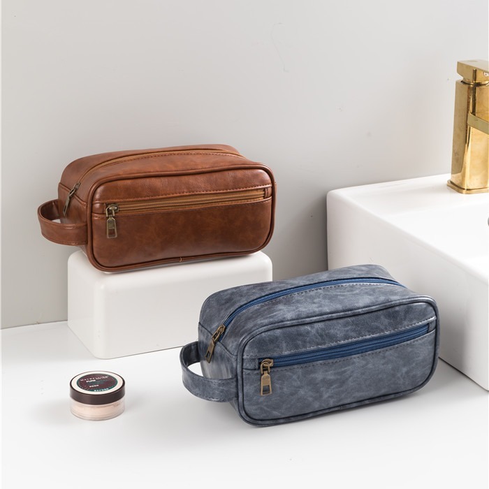 Large Capacity Men's Grooming Wash Bag Business Travel Custom Logo PU Portable Handheld Makeup Case Zipper Fashion Outdoor