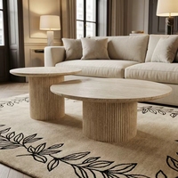 Ensemble de tables basses gigognes modernes en bois massif avec texture marbre, élégant et minimaliste, pour salon (lot de 2)