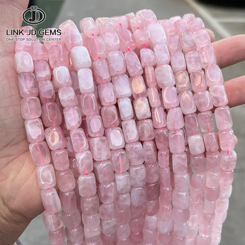 JD GEMS Semi Precious Gemstone Irregular Shape Beads 8-9mm Natural Pink Quartz Square Irregular Shape Beads for Jewelry Making