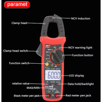 Multimètre à pince numérique UNI-T UT201+ UT202+ UT203+ UT204+ AC/DC, True RMS, 400-600A, voltmètre et ohmmètre à plage automatique