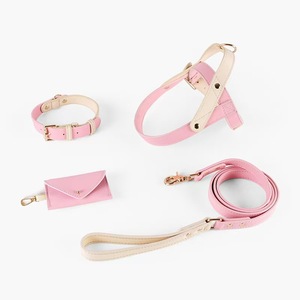 Nuevo conjunto de pecho y espalda de cuero de lujo para mascotas con función de ruptura Esquema de color rosa para entrenamiento y viaje diario de perros pequeños - Product Image 1