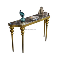 Mobilier d'intérieur neuf en usine table console avec plateau en marbre base en acier inoxydable doré