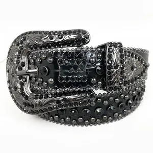 Sparkle Western Cowboy Cow Women Jean Diamond Studded Men Leather rhinestone cowhide belts For Jeans Cinto De Strass