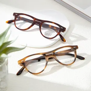 Erkekler kadınlar için Vintage el yapımı yuvarlak asetat optik gözlük gözlük çerçeveleri