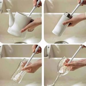 Bendable 1pc Long Handle Eco-Friendly Plastic White Scourer Cleaning <b>Brush</b> Scrubber with TPR Bristles for Glass and Kitchen Use - Product Image 5