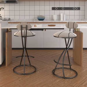 Luxurious Modern High-End Island <b>Bar</b> Chair Set of <b>2</b> Simple Home Designer High <b>Stool</b> Steel Metal Backrest for Hotel Use Kitchen - Product Image 2